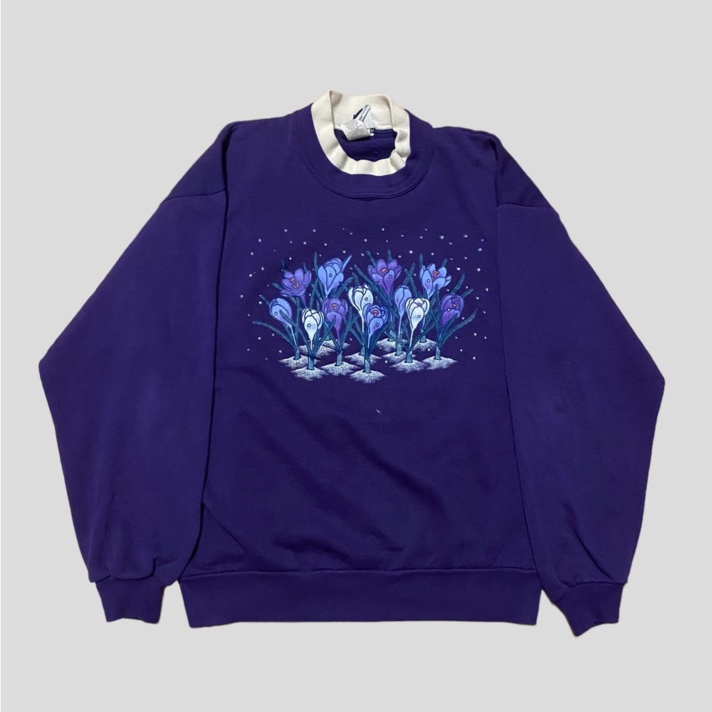 Vintage Purple Grandma Floral Collared Sweatshirt Morning Sun style